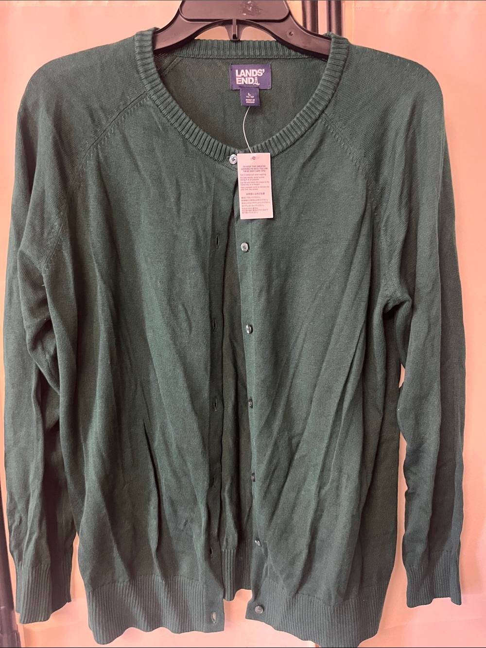 Lands' End large (14-16) Women's Dark Green Button-Up Cotton Cardigan